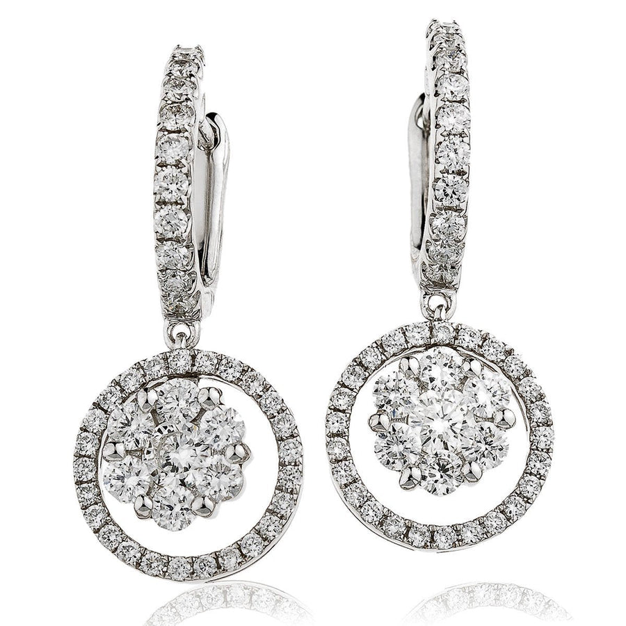 Diamond Drop Earrings 1.20ct F VS Quality in 18k White Gold - David Ashley