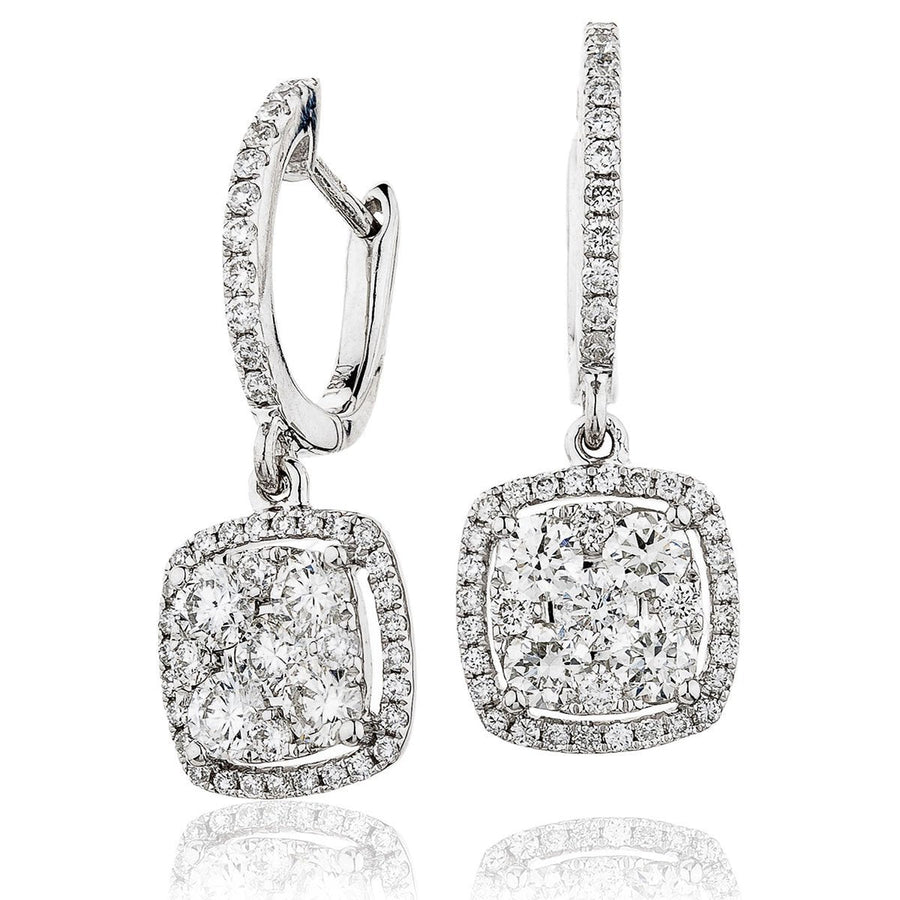 Diamond Drop Earrings 1.25ct F VS Quality in 18k White Gold - David Ashley