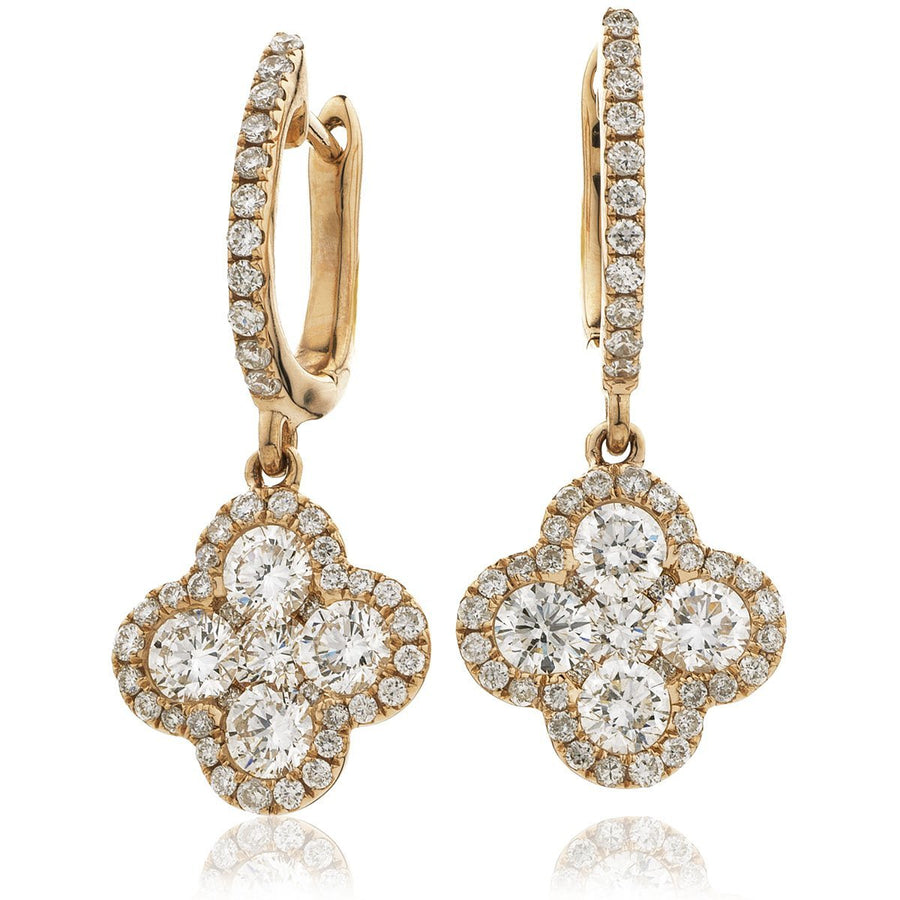 Diamond Drop Earrings 1.35ct F VS Quality in 18k Rose Gold - David Ashley