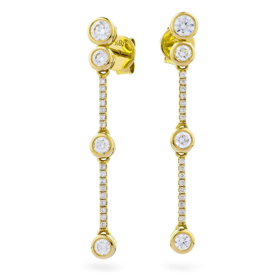 Diamond Drop Earrings 1.60ct F VS Quality in 18k Yellow Gold - David Ashley