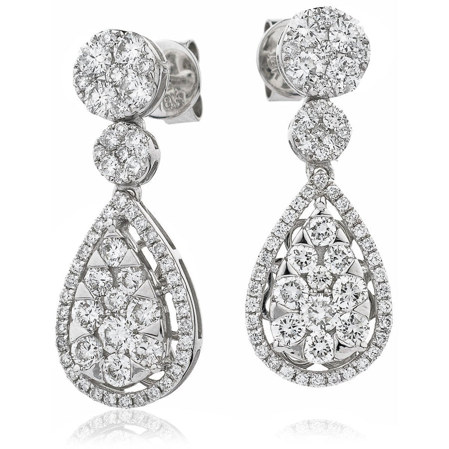 Diamond Drop Earrings 1.90ct F VS Quality in 18k White Gold - David Ashley