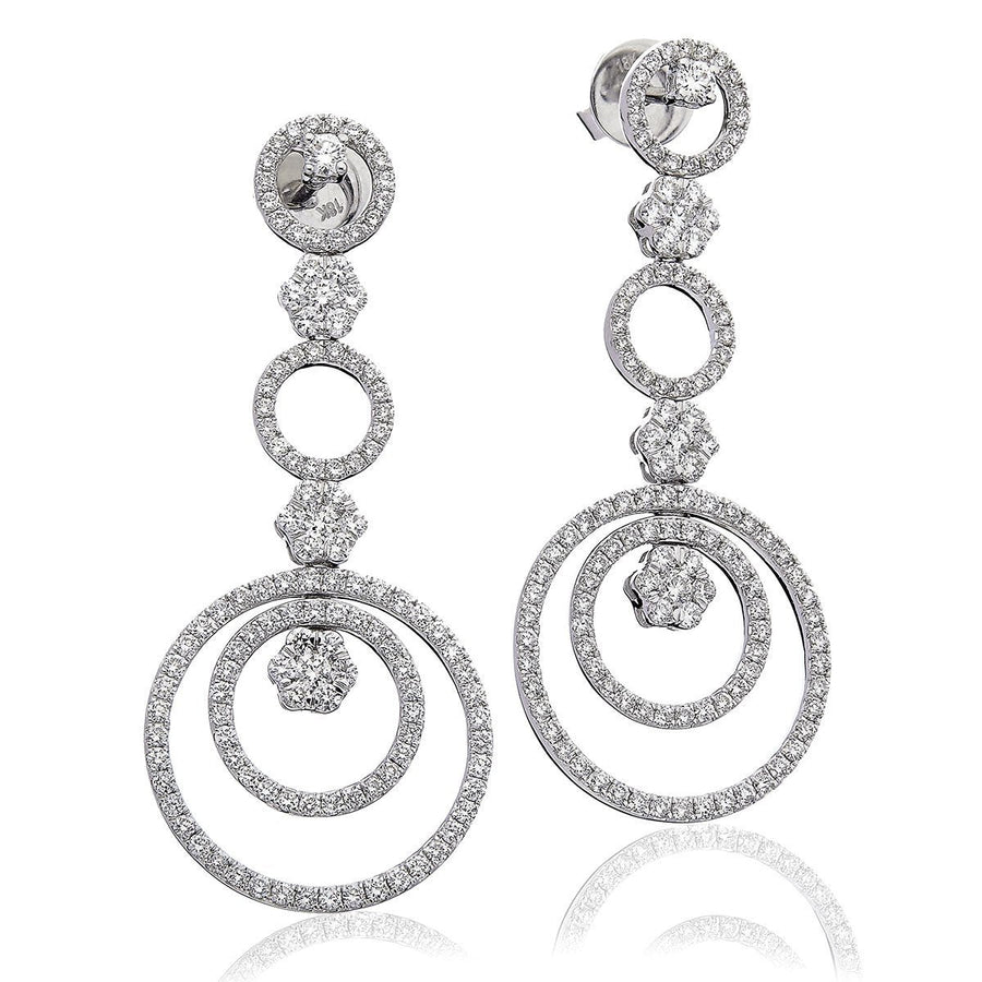 Diamond Drop Earrings 3.00ct F VS Quality in 18k White Gold - David Ashley