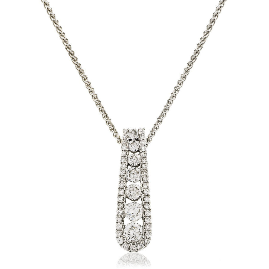 Diamond Drop Pendant Necklace 0.60ct F VS Quality in 18k White Gold - David Ashley