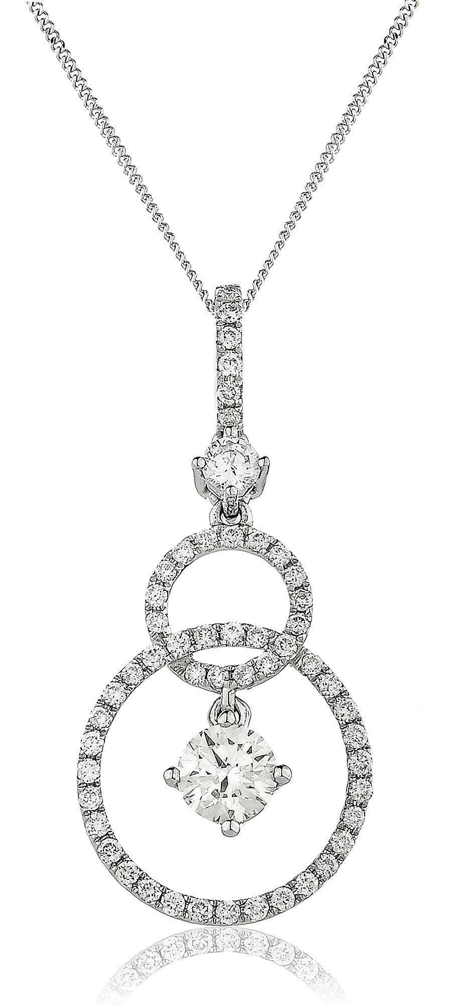 Diamond Drop Pendant Necklace 0.80ct F VS Quality in 18k White Gold - David Ashley