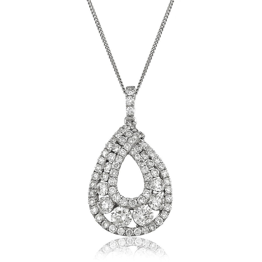 Diamond Drop Pendant Necklace 1.05ct F VS Quality in 18k White Gold - David Ashley