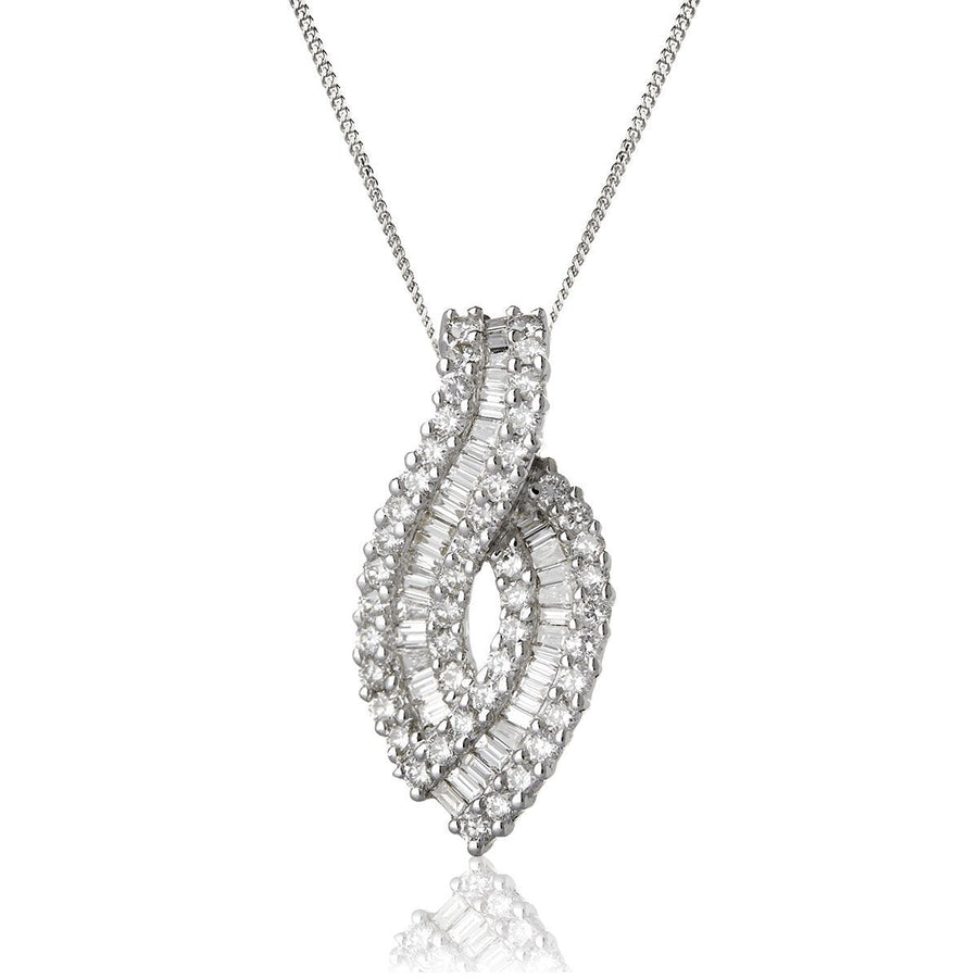 Diamond Drop Pendant Necklace 1.20ct F VS Quality in 18k White Gold - David Ashley