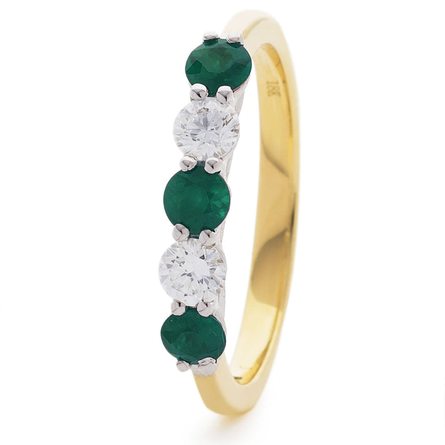 Diamond & Emerald 5 Stone Ring 0.75ct F-VS Quality in 18k Yellow Gold - David Ashley