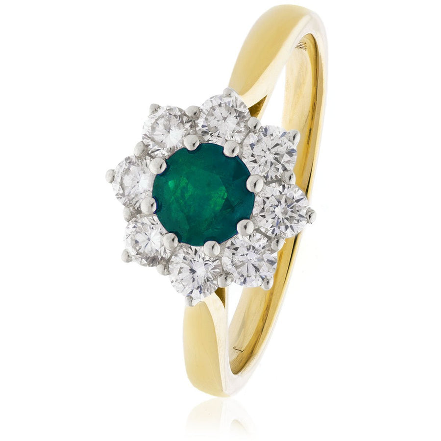 Diamond & Emerald Cluster Ring 1.30ct F-VS Quality in 18k Yellow Gold - David Ashley