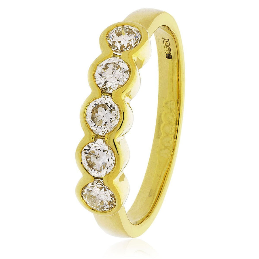 Diamond Eternity 5 Stone Ring 0.75ct F-VS Quality in 18k Yellow Gold - David Ashley