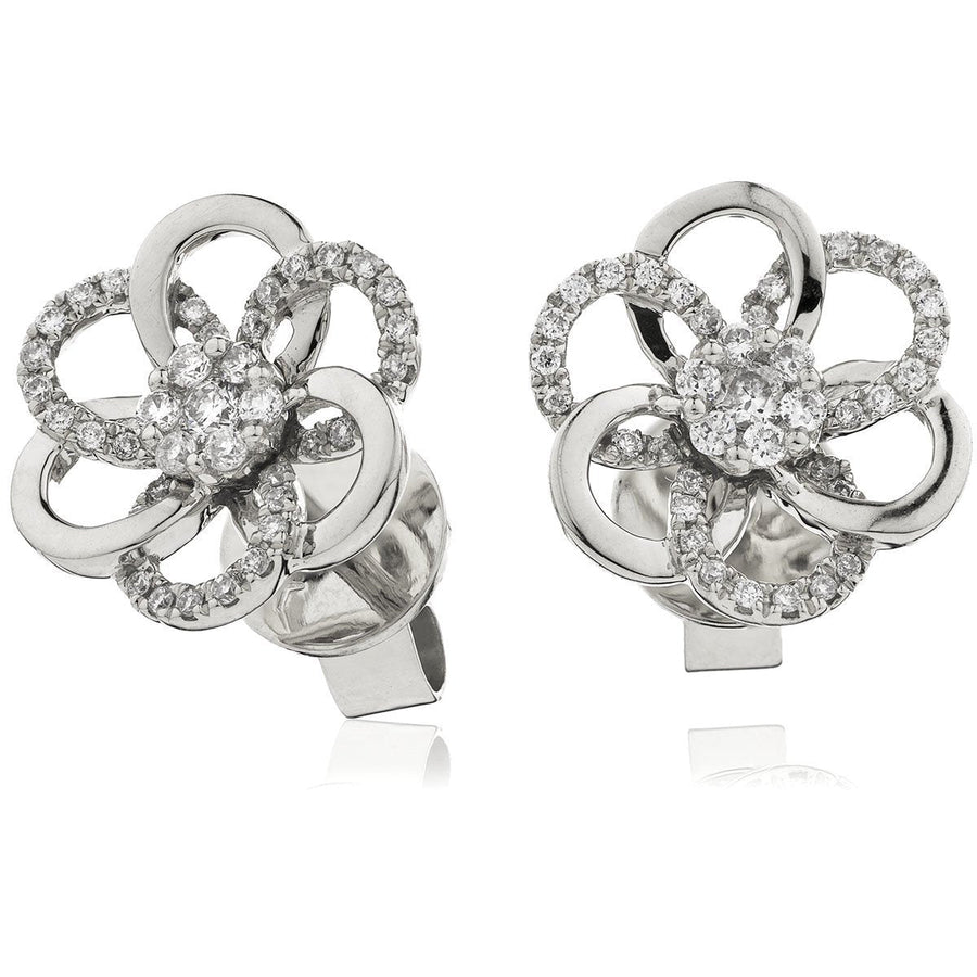 Diamond Flower Cluster Earrings 0.20ct F VS Quality in 18k White Gold - David Ashley