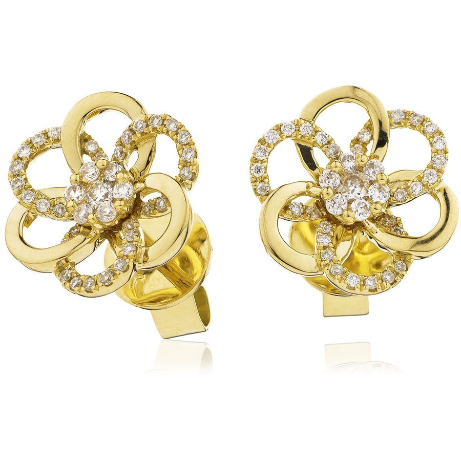 Diamond Flower Cluster Earrings 0.20ct F VS Quality in 18k Yellow Gold - David Ashley
