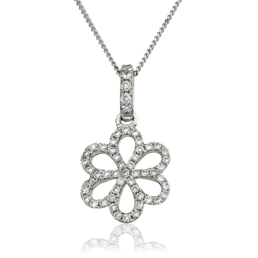 Diamond Flower Pendant Necklace 0.18ct F VS Quality in 18k White Gold - David Ashley