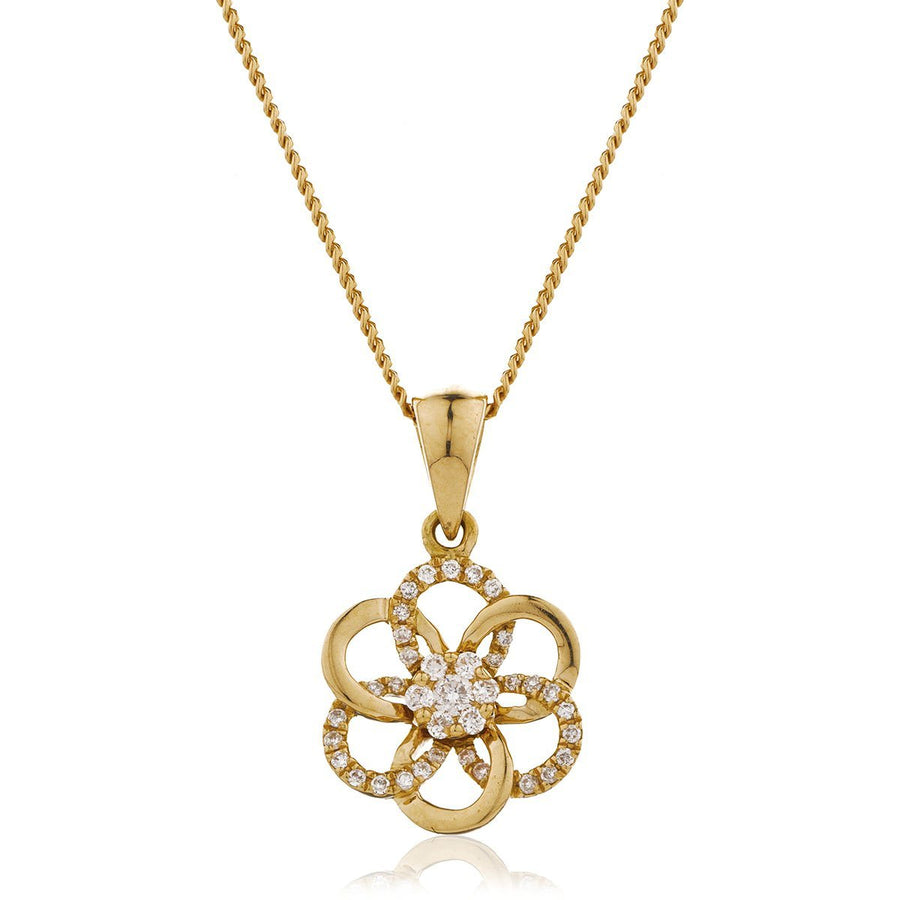 Diamond Flower Pendant Necklace 0.45ct F VS Quality in 18k Rose Gold - David Ashley