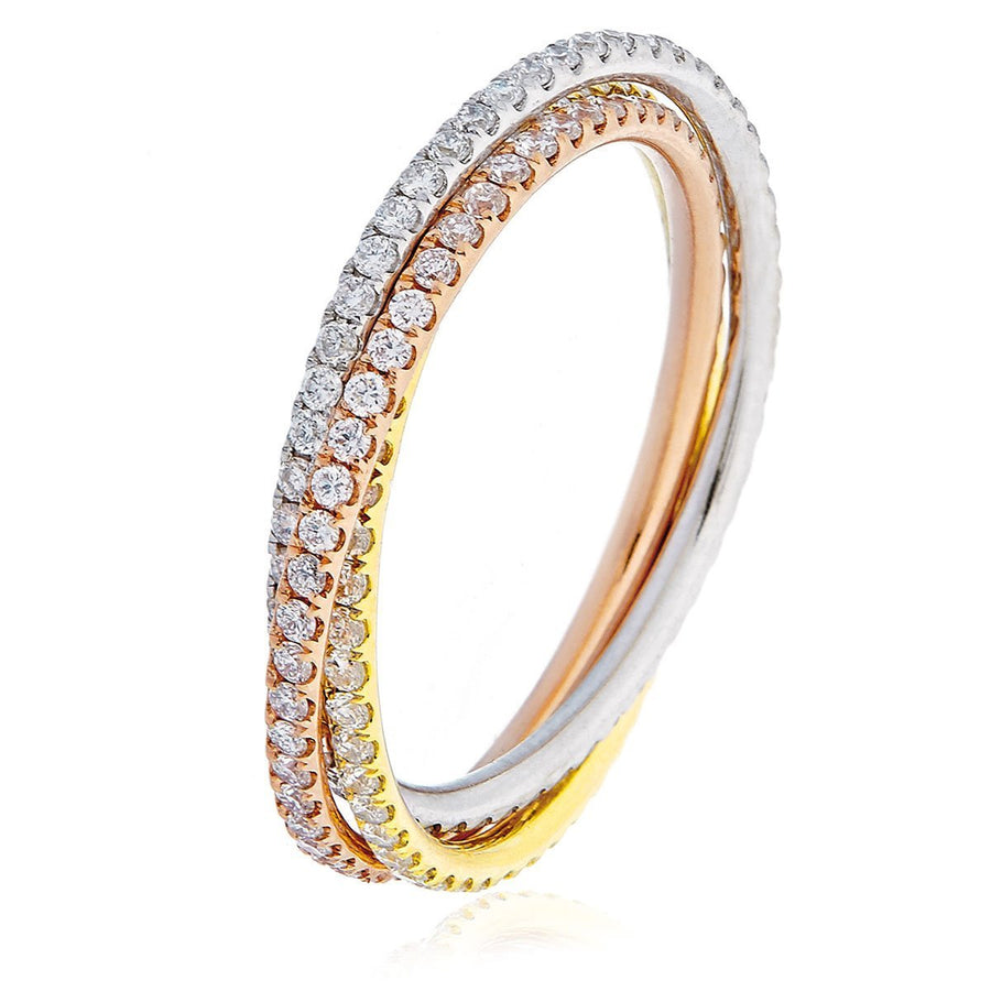 Diamond Full Eternity Ring 1.5mm 1.00ct F-VS Quality in 18k 3 Tone Gold - David Ashley
