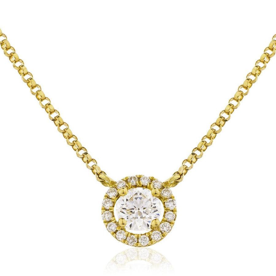 Diamond Halo Pendant Necklace 0.15ct F VS Quality in 18k Yellow Gold - David Ashley