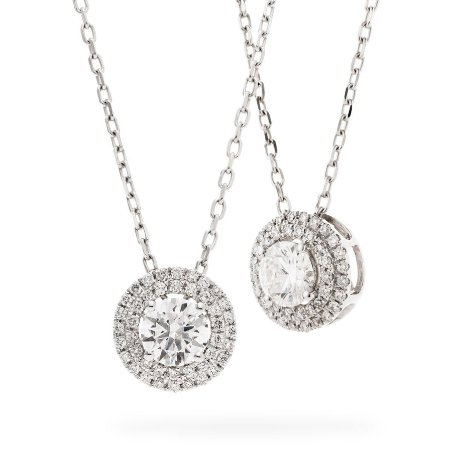 Diamond Halo Pendant Necklace 0.66ct F VS Quality in 18k White Gold - David Ashley