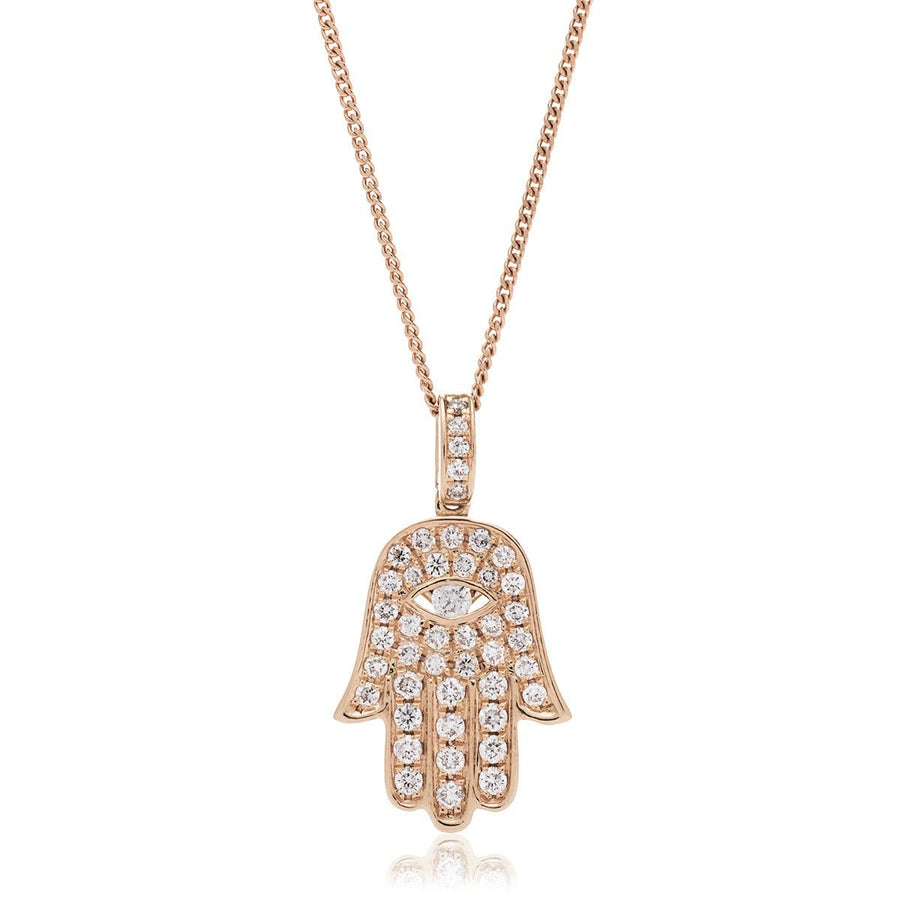 Diamond Hamsa Pendant Necklace 0.33ct F VS Quality in 18k Rose Gold - David Ashley