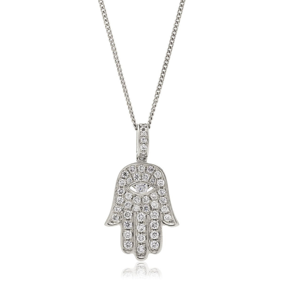 Diamond Hamsa Pendant Necklace 0.33ct F VS Quality in 18k White Gold - David Ashley