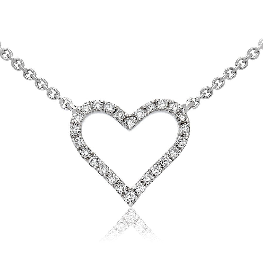 Diamond Heart Necklace 0.10ct F VS Quality in 18k White Gold - David Ashley