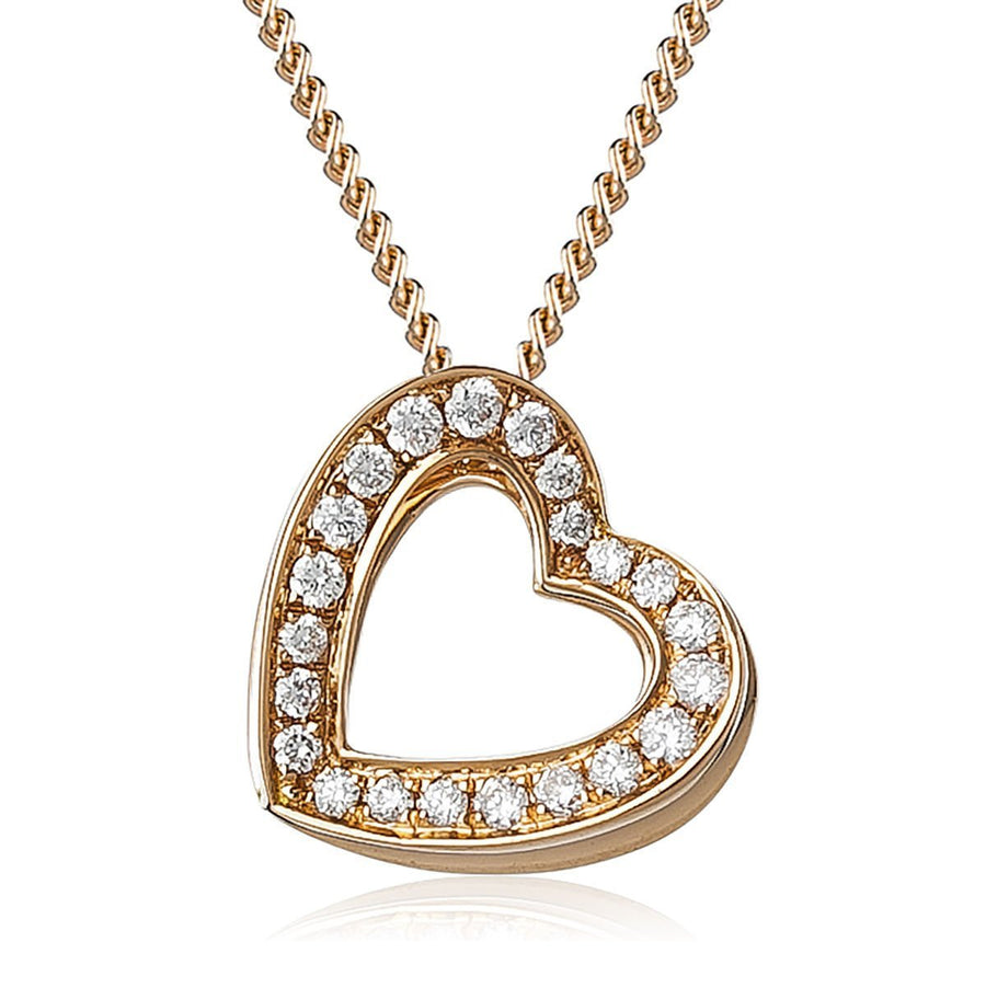 Diamond Heart Pendant Necklace 0.20ct F VS Quality in 18k Rose Gold - David Ashley