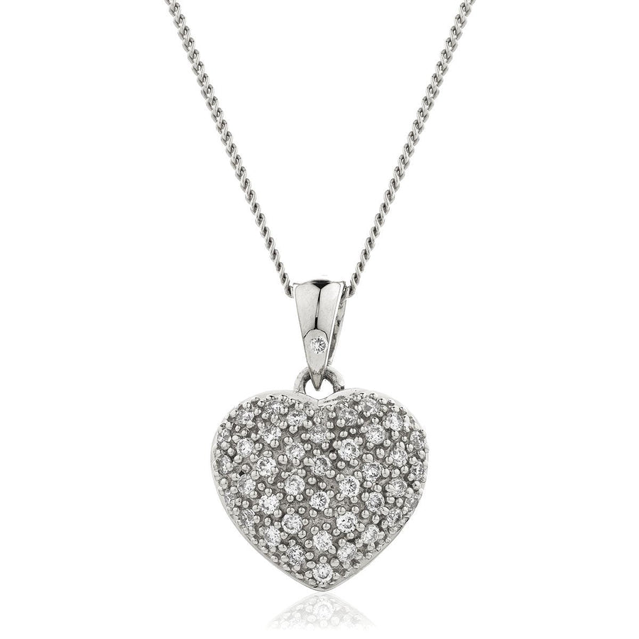 Diamond Heart Pendant Necklace 0.20ct F VS Quality in 18k White Gold - David Ashley