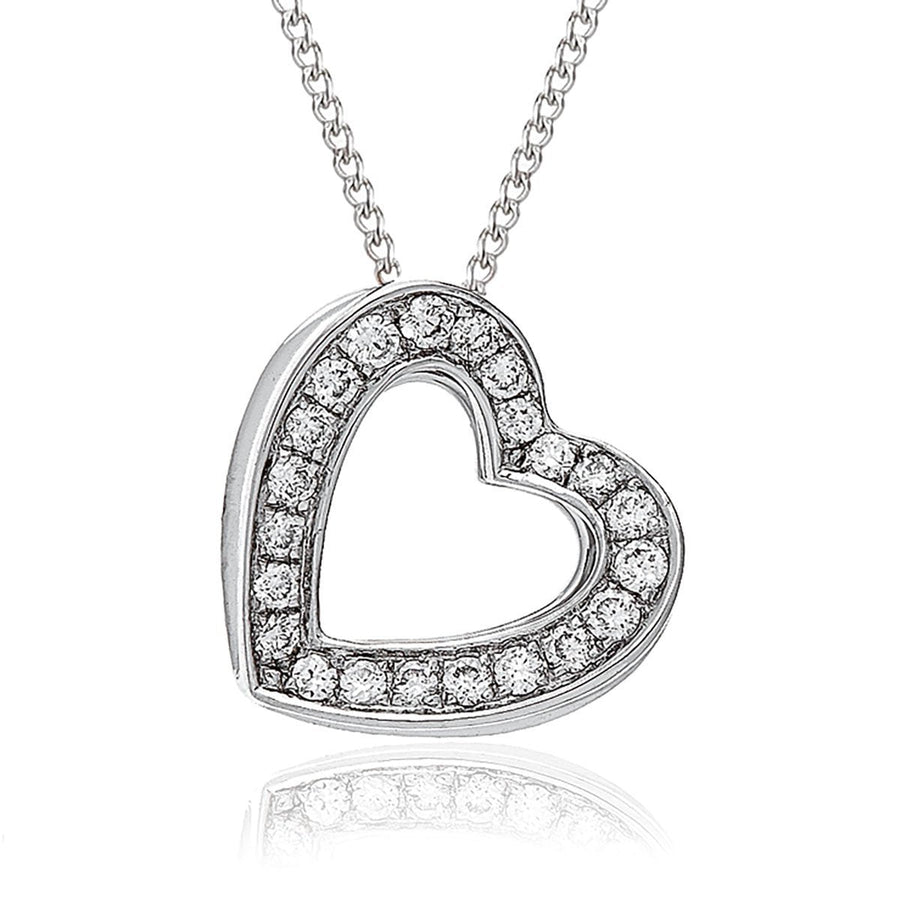 Diamond Heart Pendant Necklace 0.20ct F VS Quality in 18k White Gold - David Ashley