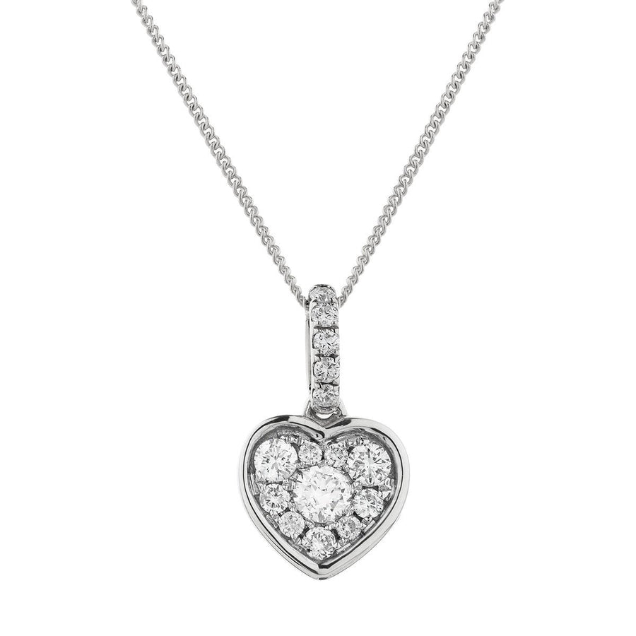 Diamond Heart Pendant Necklace 0.25ct F VS Quality in 18k White Gold - David Ashley