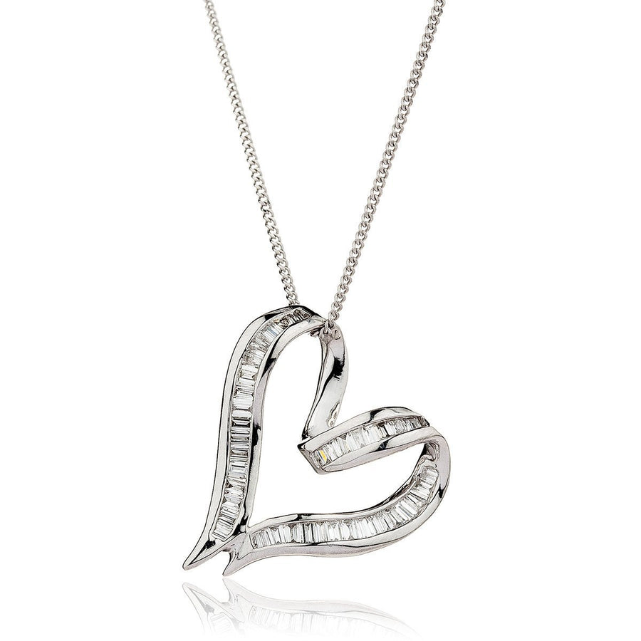 Diamond Heart Pendant Necklace 0.30ct F VS Quality in 18k White Gold - David Ashley