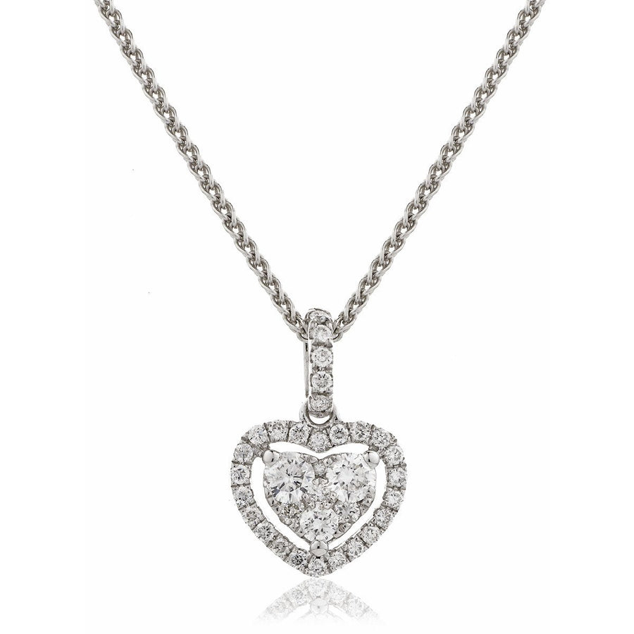Diamond Heart Pendant Necklace 0.40ct F VS Quality in 18k White Gold - David Ashley