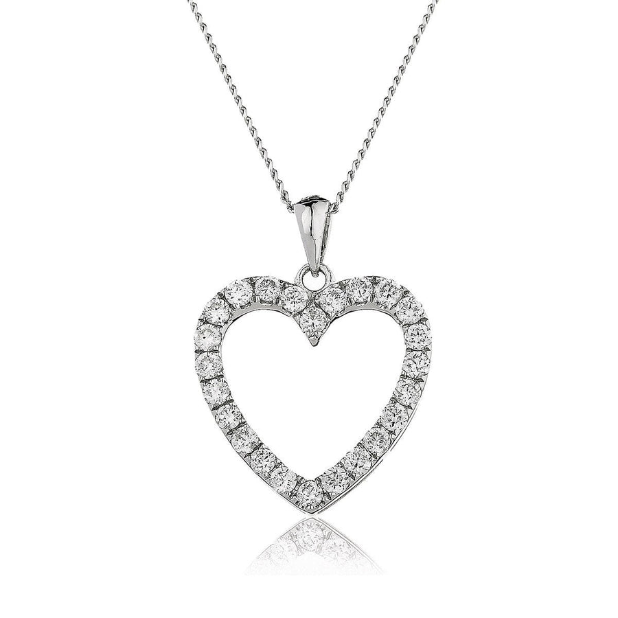 Diamond Heart Pendant Necklace 0.55ct F VS Quality in 18k White Gold - David Ashley