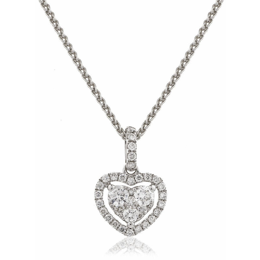 Diamond Heart Pendant Necklace 0.70ct F VS Quality in 18k White Gold - David Ashley