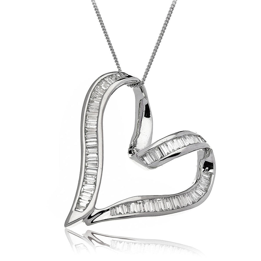 Diamond Heart Pendant Necklace 1.00ct F VS Quality in 18k White Gold - David Ashley