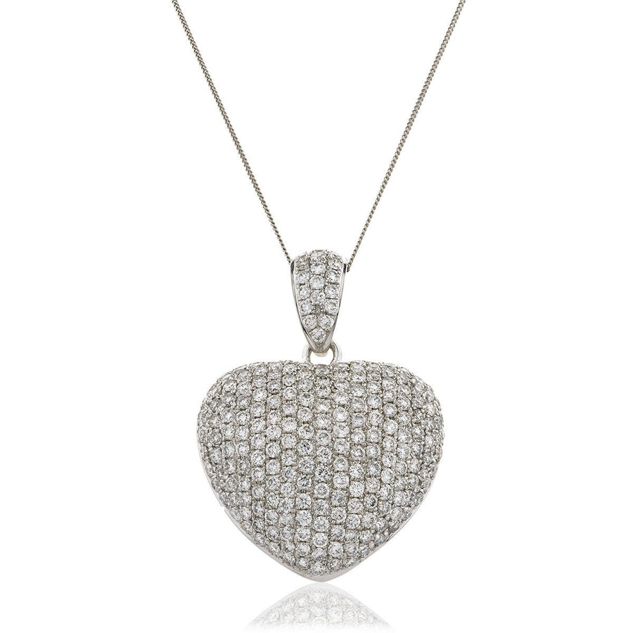 Diamond Heart Pendant Necklace 3.10ct F VS Quality in 18k White Gold - David Ashley