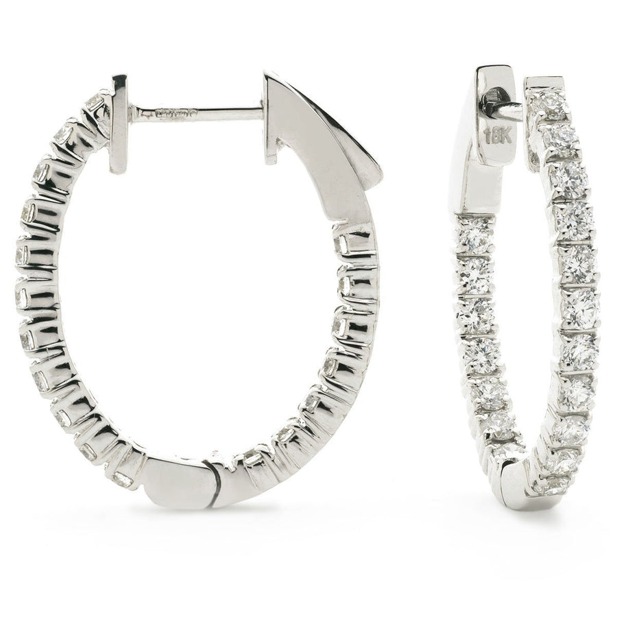 Diamond Hoop Earrings 1.00ct F VS Quality in 18k White Gold - David Ashley