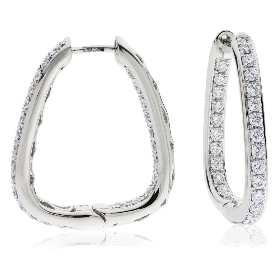 Diamond Hoop Earrings 1.50ct F VS Quality in 18k White Gold - David Ashley