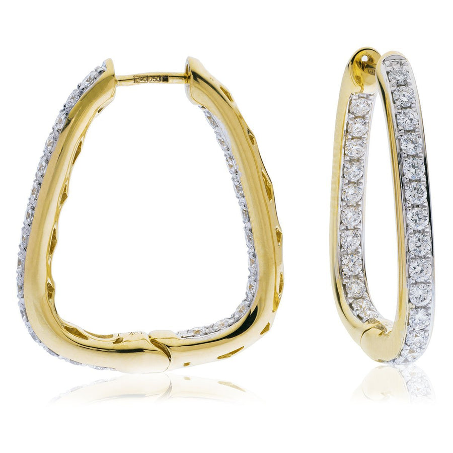 Diamond Hoop Earrings 1.50ct F VS Quality in 18k Yellow Gold - David Ashley