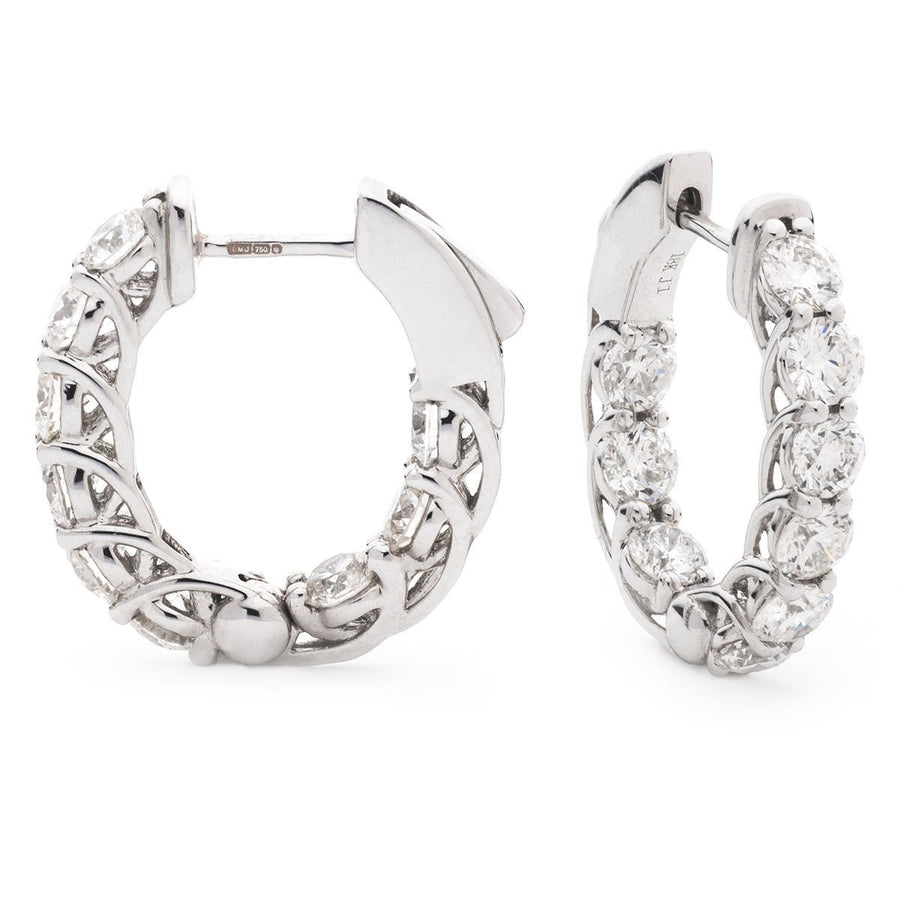 Diamond Hoop Earrings 3.00ct F VS Quality in 18k White Gold - David Ashley
