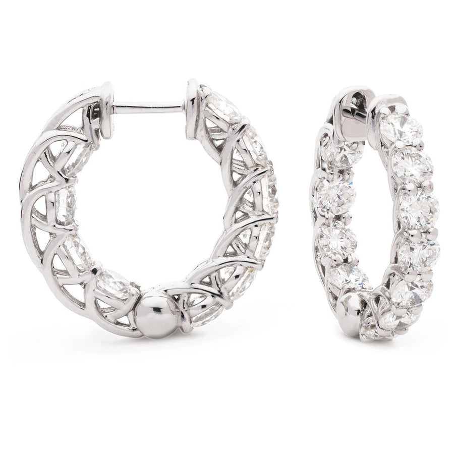 Diamond Hoop Earrings 4.25ct F VS Quality in 18k White Gold - David Ashley