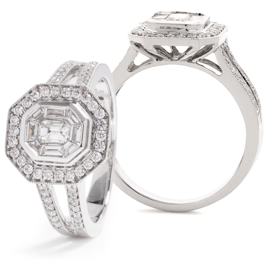 Diamond Illusion Cluster Ring 0.80ct F-VS Quality in 18k White Gold - David Ashley