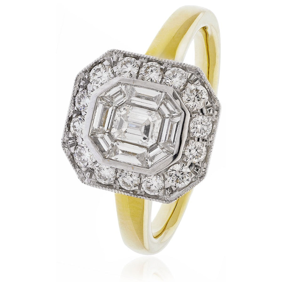 Diamond Illusion Cluster Ring 0.95ct F-VS Quality in 18k Yellow Gold - David Ashley