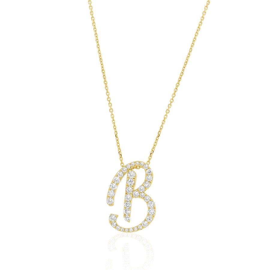 Diamond Initial B Necklace 0.44ct G SI Quality in 9k Yellow Gold - David Ashley
