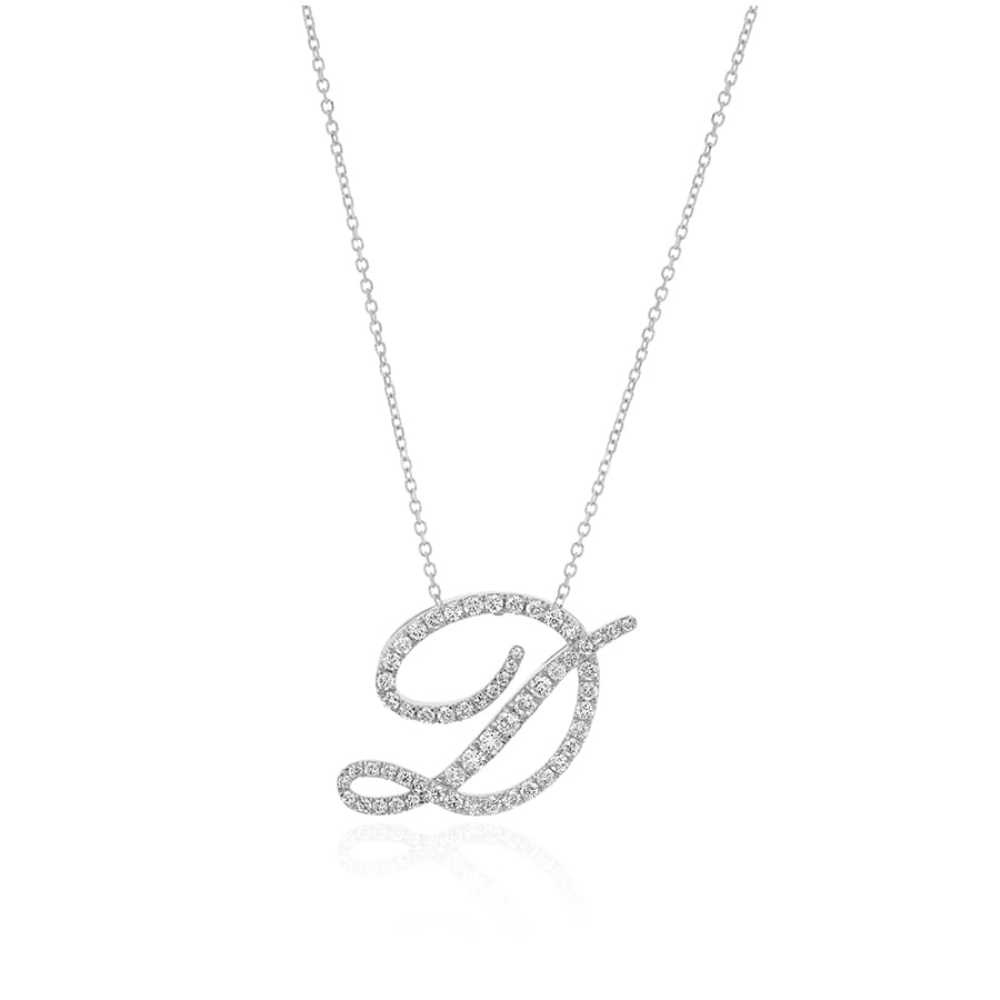 Diamond Initial D Necklace 0.71ct G SI Quality in 9k White Gold - David Ashley
