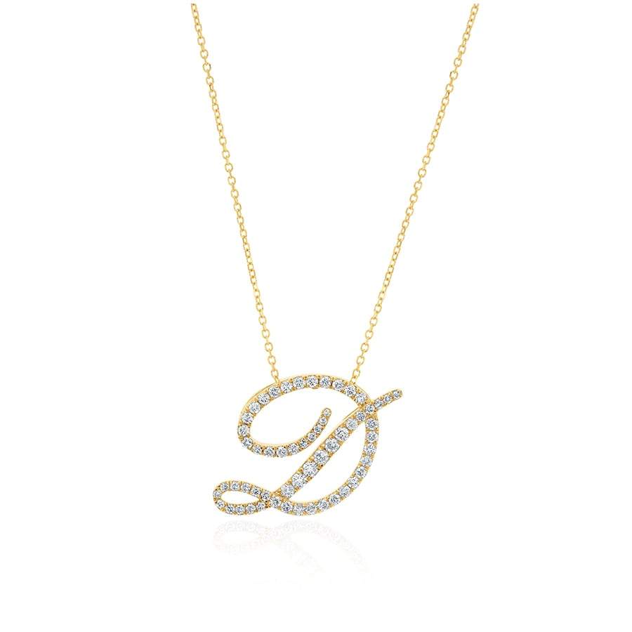 Diamond Initial D Necklace 0.71ct G SI Quality in 9k Yellow Gold - David Ashley