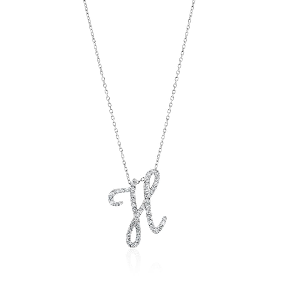 Diamond Initial H Necklace 0.56ct G SI Quality in 9k White Gold - David Ashley