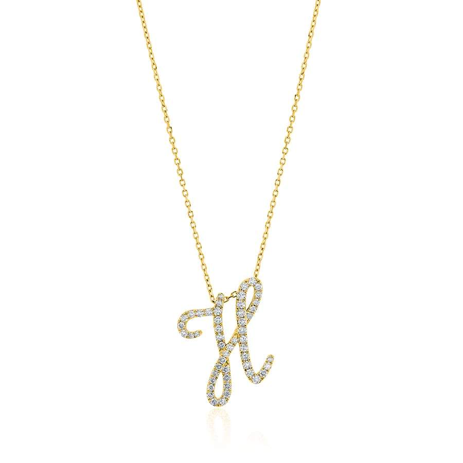 Diamond Initial H Necklace 0.56ct G SI Quality in 9k Yellow Gold - David Ashley