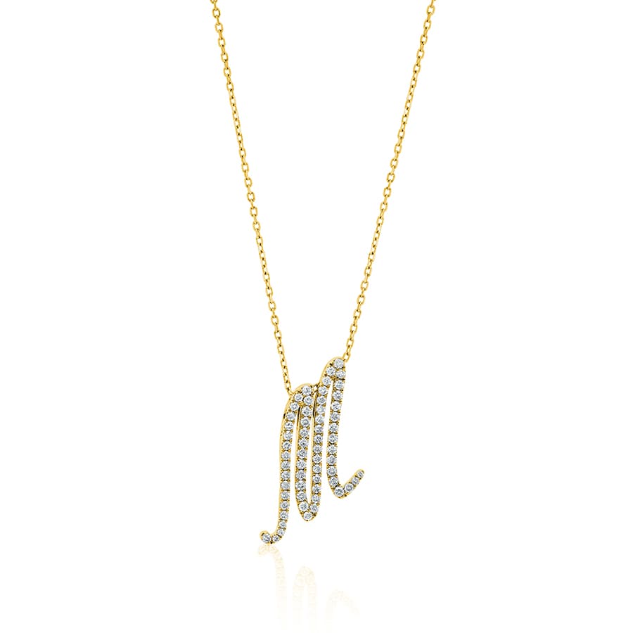 Diamond Initial M Necklace 0.58ct G SI Quality in 9k Yellow Gold - David Ashley