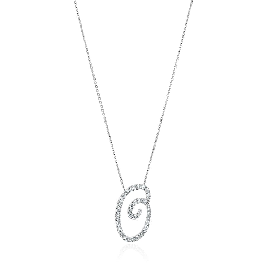 Diamond Initial O Necklace 0.49ct G SI Quality in 9k White Gold - David Ashley