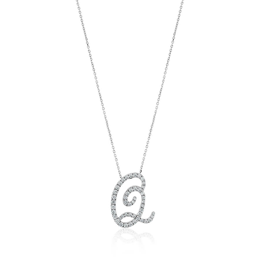 Diamond Initial Q Necklace 0.52ct G SI Quality in 9k White Gold - David Ashley
