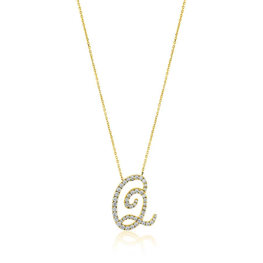 Diamond Initial Q Necklace 0.52ct G SI Quality in 9k Yellow Gold - David Ashley