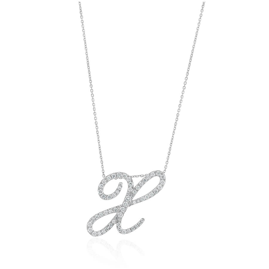 Diamond Initial X Necklace 0.74ct G SI Quality in 9k White Gold - David Ashley